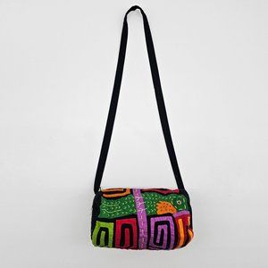 Indio Siamarmola Black Purse Patchwork Quilted Zip Barrel Cotton